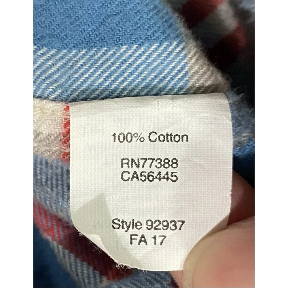 J Crew Flannel Shirt Mens L Plaid Button Up Long Sleeve Work Blue Red 92937